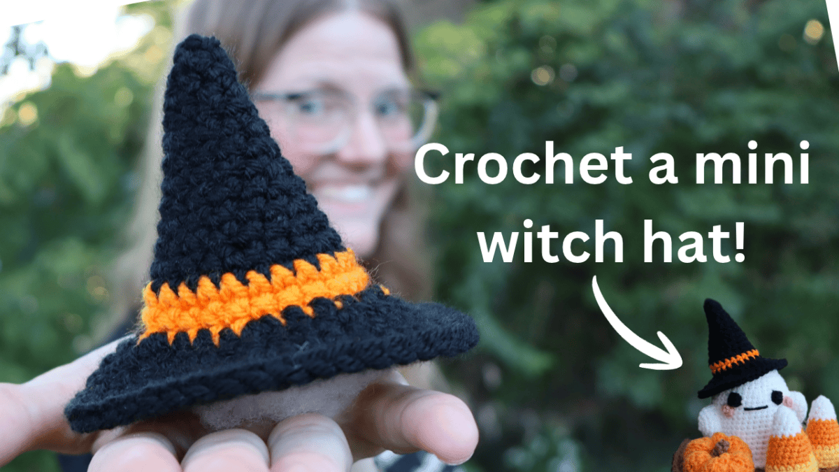 Mini Witch Hat Crochet Pattern + Video Tutorial (originally written to improve Aldi’s Halloween “Ghost Scene” crochet&nbsp;kit!)
